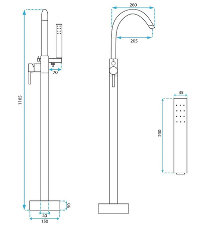 BATERIA WANNOWA PODŁOGOWA LUNGO TYTAN