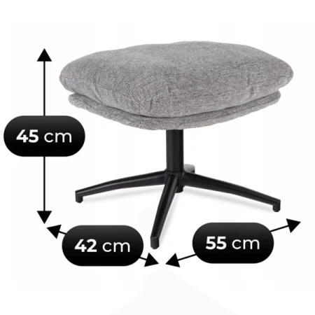 Fotel Wypoczynkowy Obrotowy FREMONT Z Podnóżkiem Szary