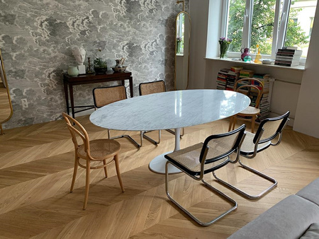 Stół TULIP ELLIPSE MARBLE CARRARA 200     biały - marmur, metal