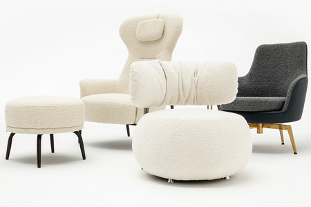 Fotel TEDDY GRAND z podnóżkiem beżowy -   stal