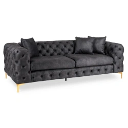 Sofa SORRENTO 3S Trzyosobowa Czarna Welurowa