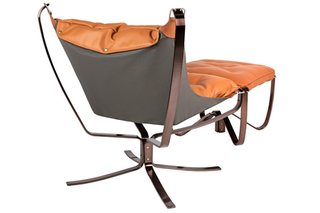 Fotel ARNI LOW z podnóżkiem pomarańczowy  - ekoskóra, miedz