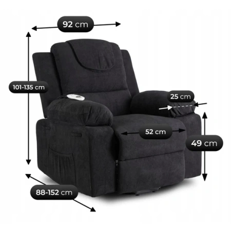 Fotel Masujący z Funkcją Wstawania FENIX Czarny