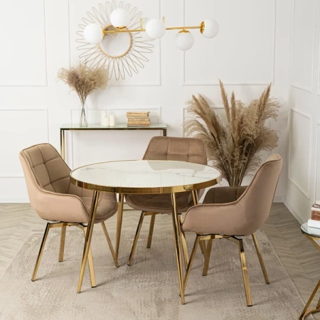 Stół TINGA 100 cm Biały marmur/Złoty