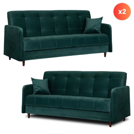 Zestaw 2x Sofa TIVOLI Zielona Welurowa