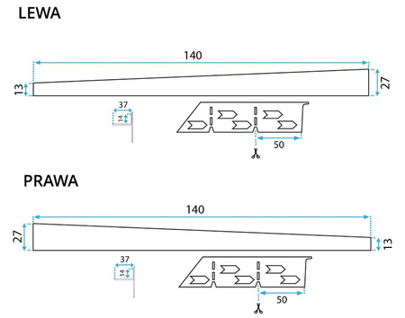 LISTWA SPADKOWA CZARNA 100 cm PRAWA