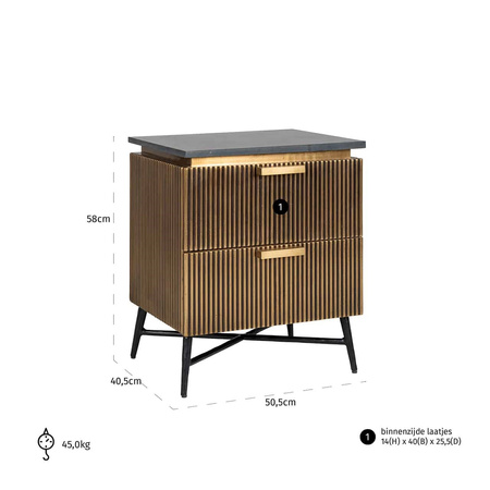 RICHMOND szafka nocna IRONVILLE -         marmur, metal, MDF, sklejka brzozowa