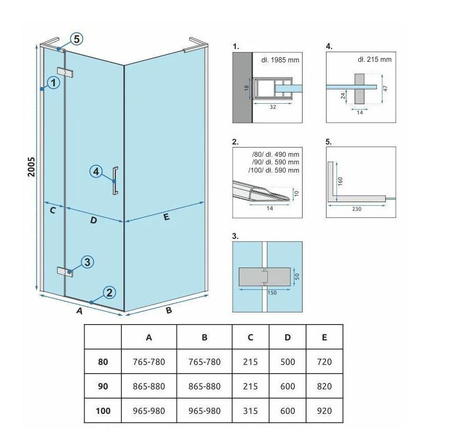 ŚCIANKA PRYSZNICOWA HUGO BROWN/BRUSH COPPER 90