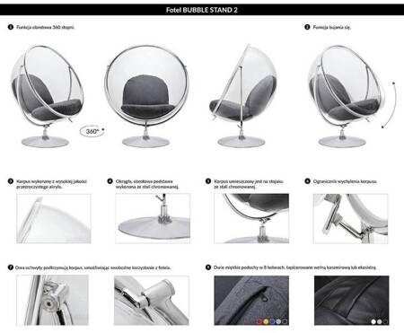 Fotel BUBBLE STAND 2 poduszka atramentowa - akryl, chrom, wełna