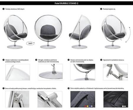 Fotel BUBBLE STAND 2 poduszka jasnoszara - akryl, chrom, wełna