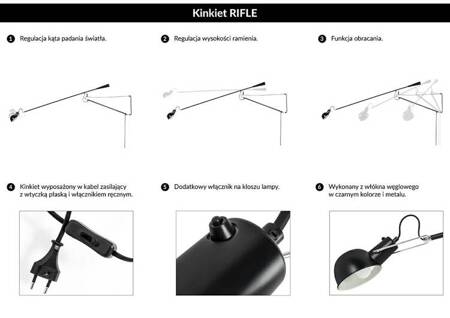 Lampa ścienna RIFLE czarna - włókno węglowe, metal