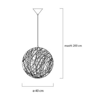 Lampa wisząca LUNA 40 czarna - sznurek konopny